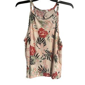 Flora By Flora Nikrooz Womens Floral Tank Top XL Tropical Open Back Multicolor